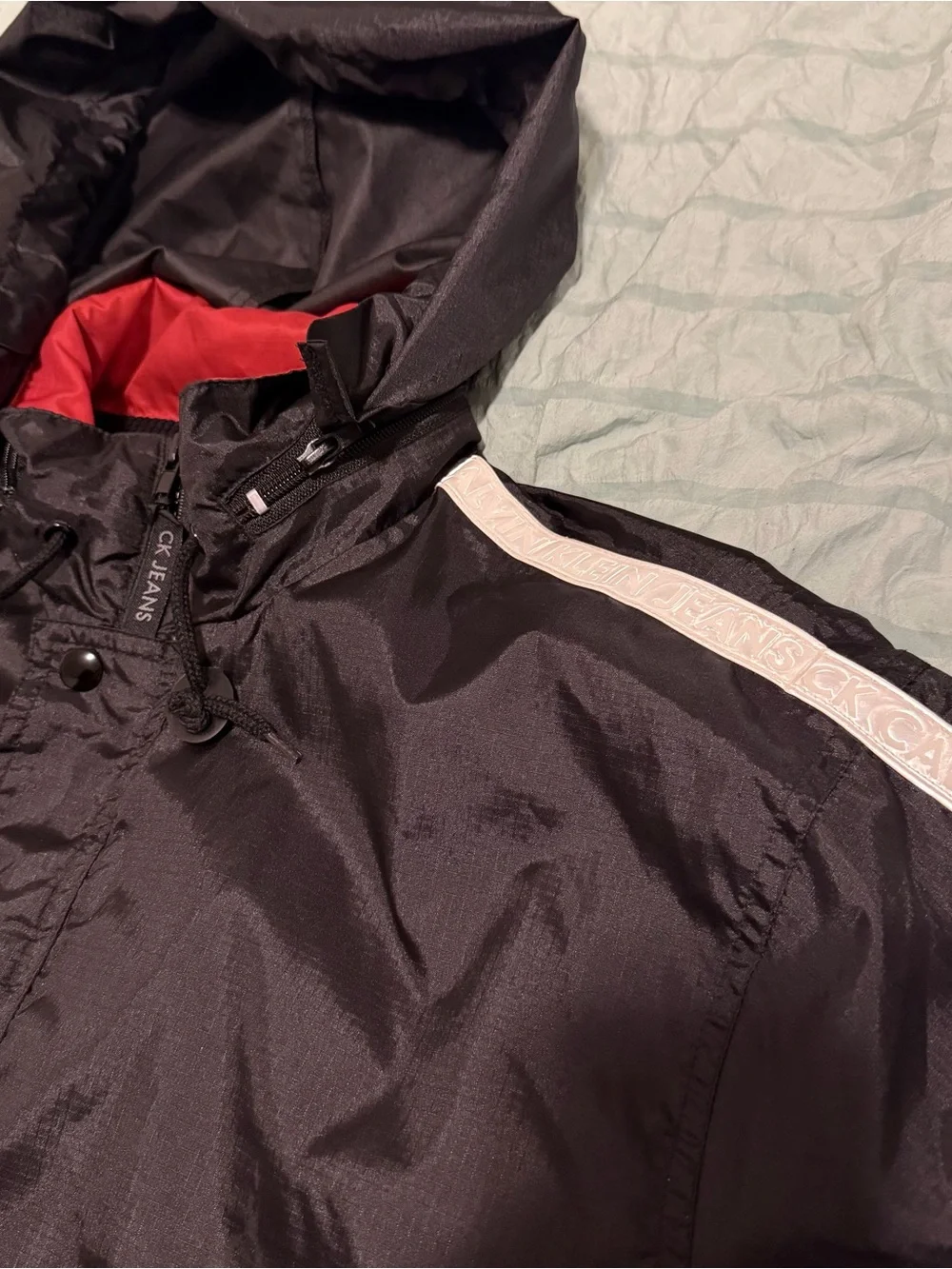Calvin Klein Jeans Vintage 90’s Black Nylon Hooded Windbreaker Mens Size XL